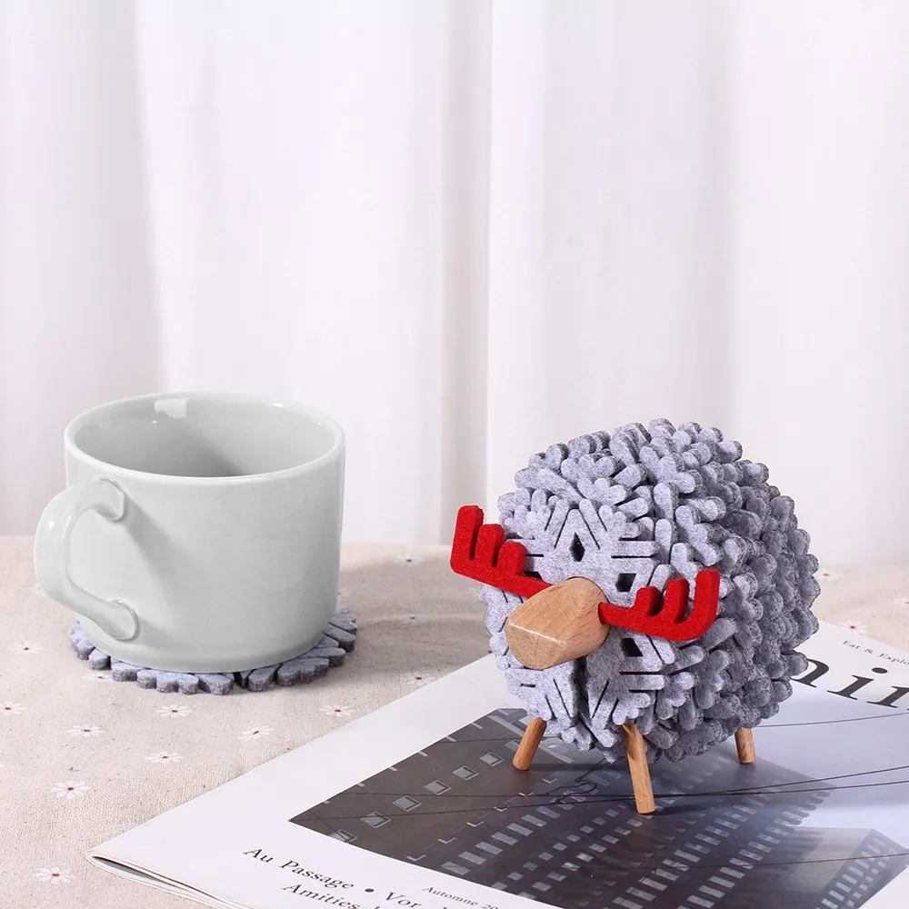 

Sheep Shape Anti Slip Drink Coasters Insulated Round Felt Cup Mats Japan Style Creative Home/Office Decor Nordic Style Gift