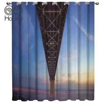 

COCOHouse Architectural Bridge City Window Curtains Dark Living Room Curtains Kitchen Bedroom Fabric Kids Curtain Panels With