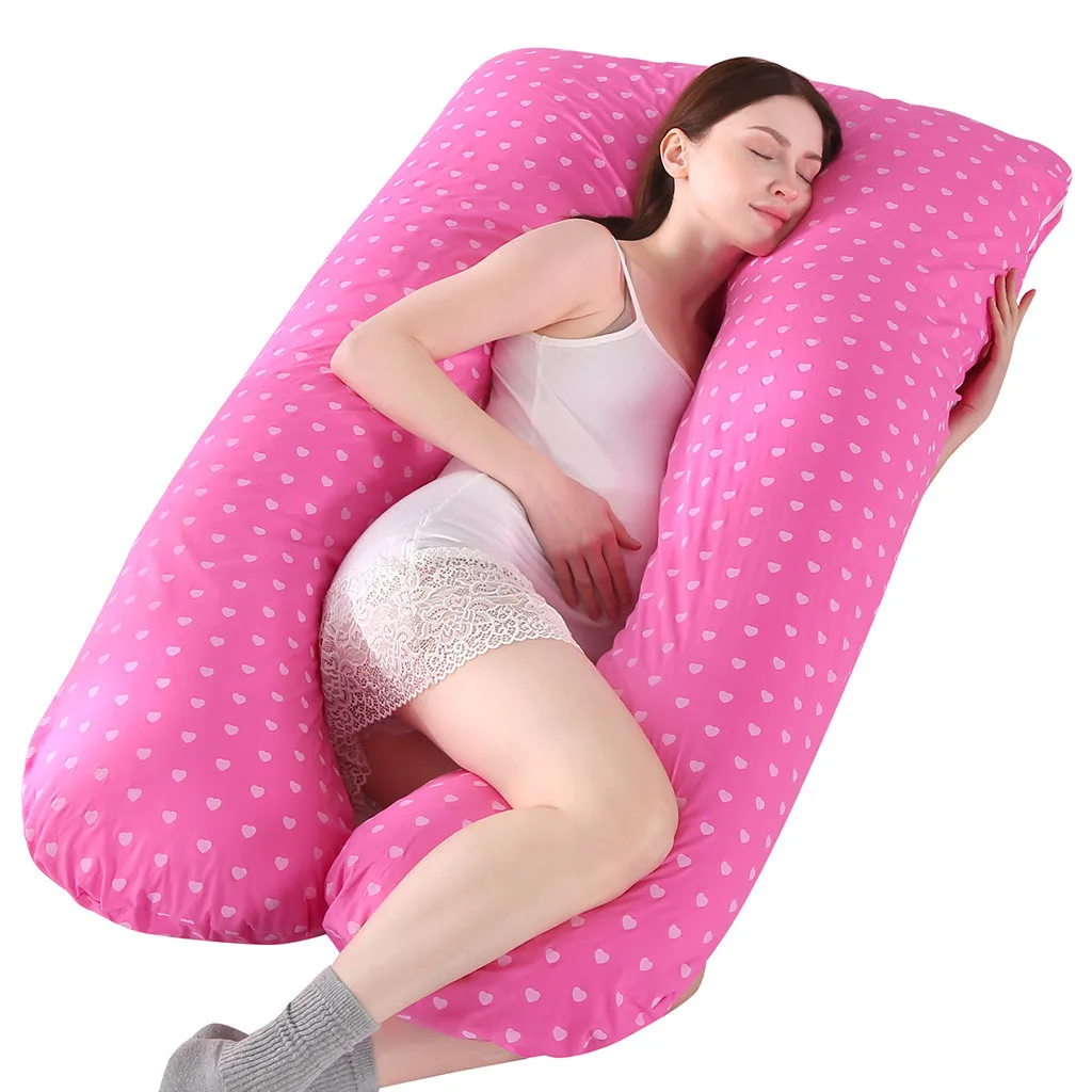 Для беременных женщин с принтом Спящая u-образная Подушка для живота многофункциональная боковая Защитная Прокладка для беременных - Цвет: Hot Pink