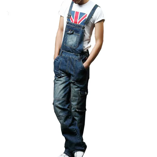 Размера плюс S-8XL мужские синие джинсовые комбинезоны модные комбинезоны с карманами для мужчин джинсовый комбинезон на лямках брюки 071201 - Цвет: 11