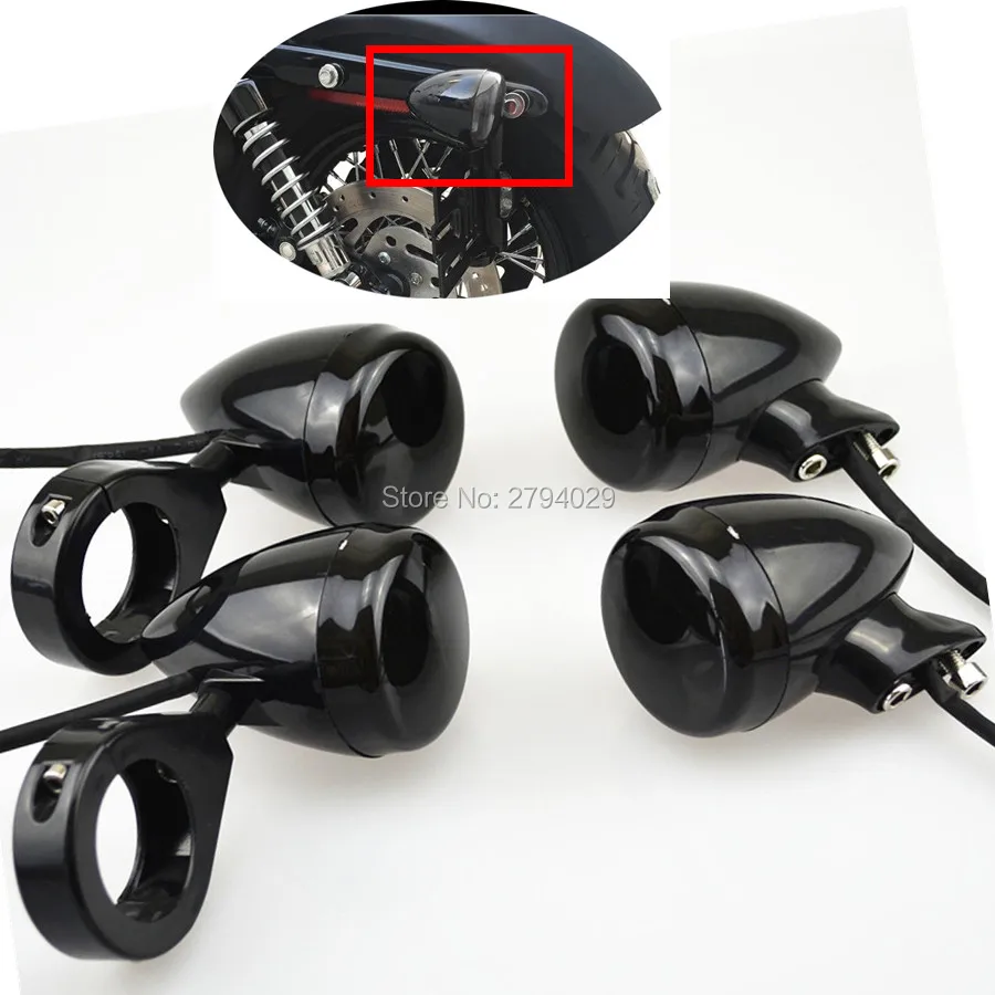 

Free Shipping Motorcycle Black Smoke Bullet Front Rear Turn Signal Indicator Light Relocation 39mm Fork Clamp For Harley Custom