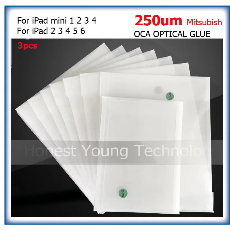 3 шт. Mit 250um 9 7 дюймов OCA Оптический прозрачный клей для iPad Air 2 4 5 6 mini 1 двусторонний