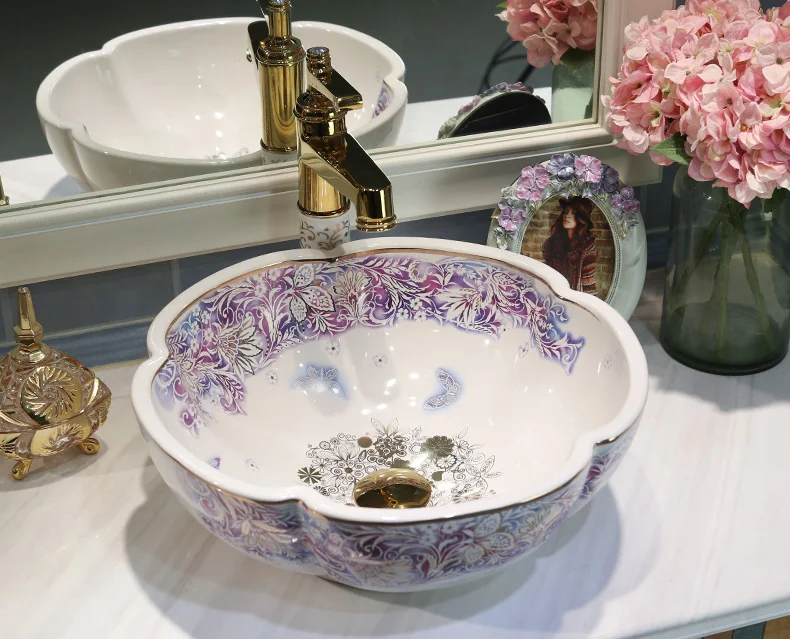 Chinese Cloakroom Counter Top porcelain wash basin bathroom sinks ceramic art countertop sinks (1)