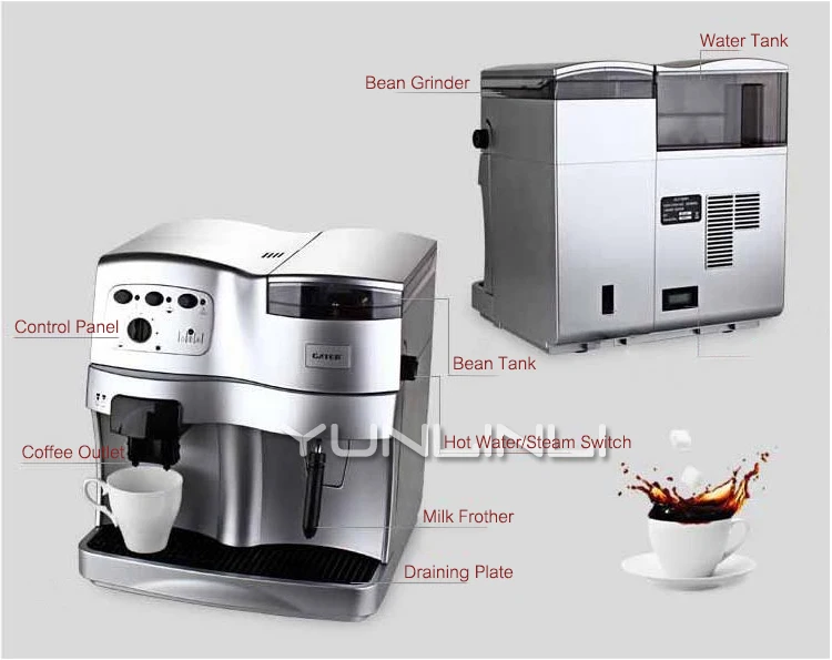 YUNLINLI Итальянский Эспрессо машина для приготовления кофе Автоматическая Коммерческая машина высокого давления для молока измельчающая зерна машина для дома