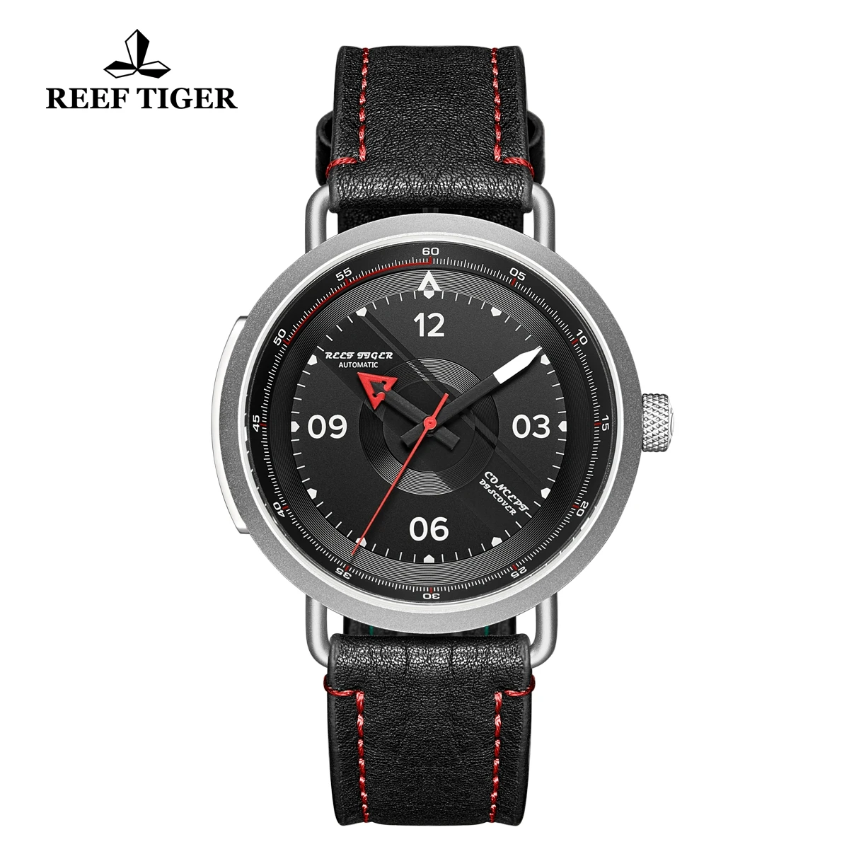 Reef Tiger/RT New Design Simple Watch Men Leather Strap Steel Waterproof Military Watches  Automatic Watches RGA9055 