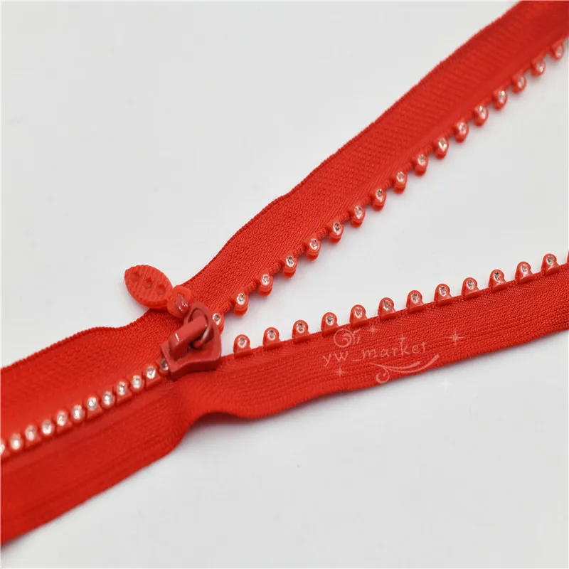 

RED 60cm Rhinestone Zippers for dress clothes sew on Garment Crafts 2pcs