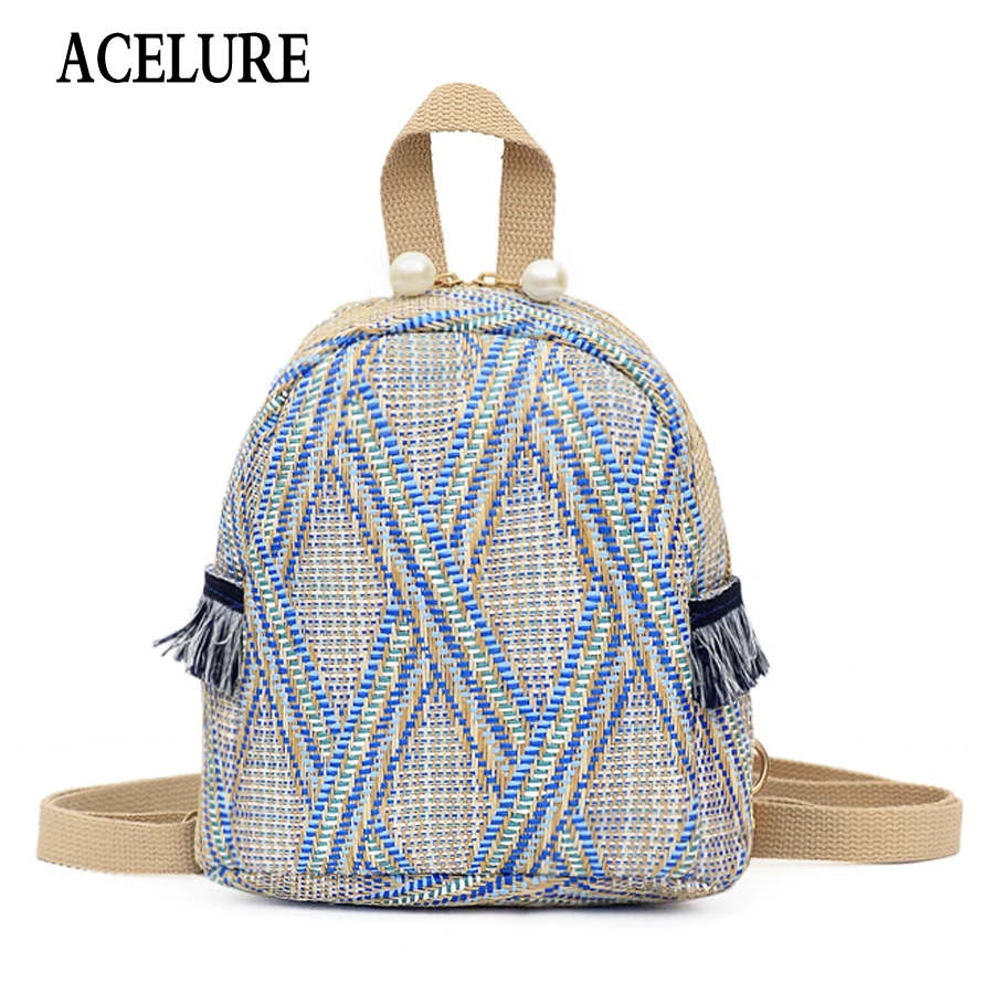 

ACELURE Women Woven Backpack School Rattan Bag Student School Bags for Teenage Girls Summer Beach Bag Travel Mini Backpack Sac