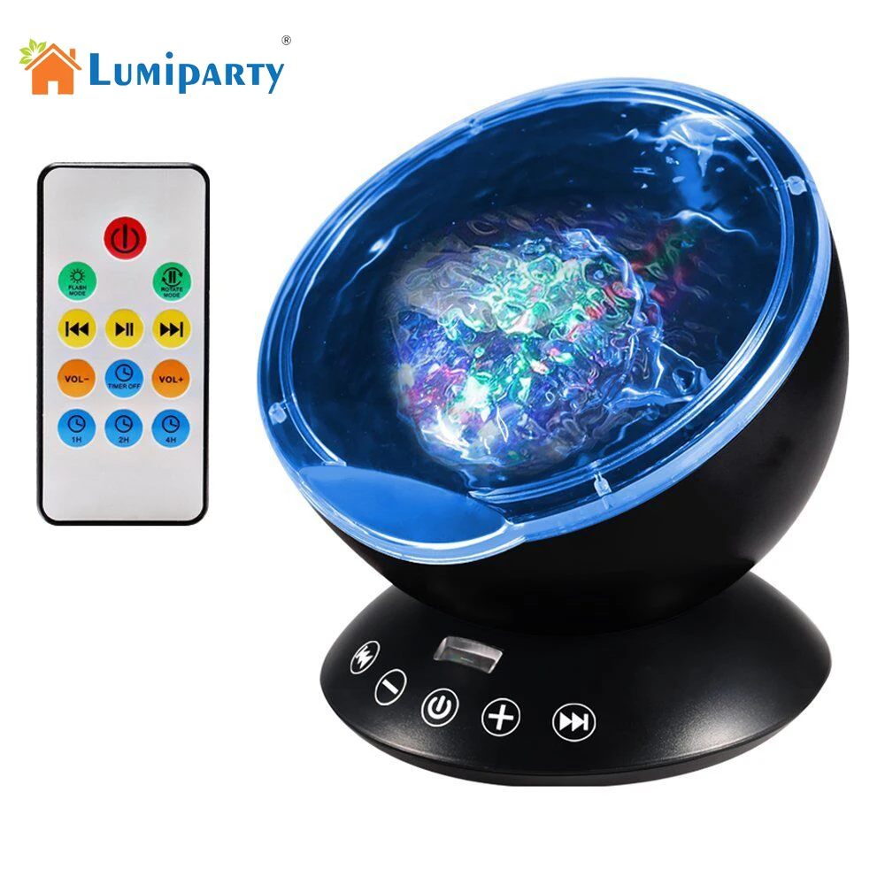 

Lumiparty Remote Control Ocean Wave Projector 12 LED 7 Colors Night Light with Built-in Mini Music Player for Living