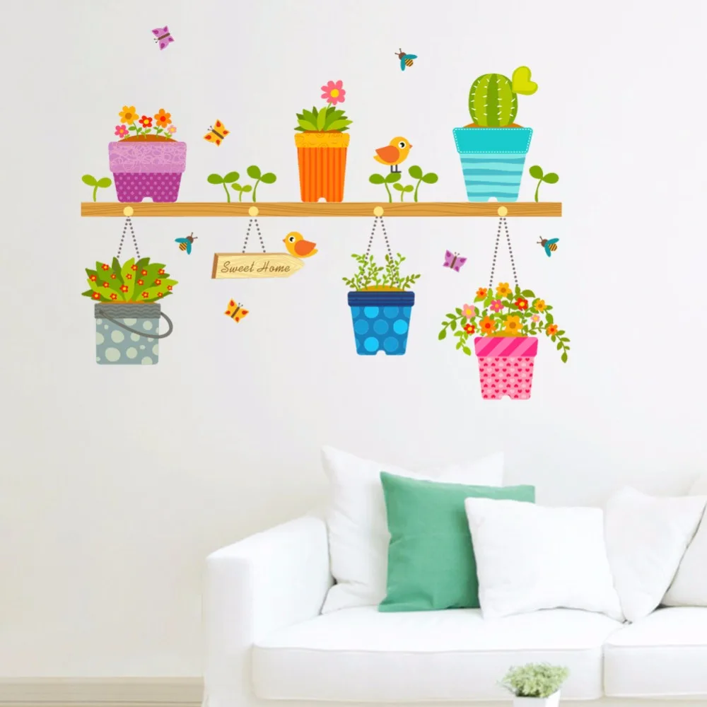 Potted Flower Pot Window Glass Wall Decals DIY Wall Stickers Home Decor