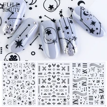3D наклейки со звездами и цветами, наклейки для ногтей, клейкие накладки, черно-белые буквы, слайдер для дизайна ногтей, 3D аксессуары, украшения CHCB133-141