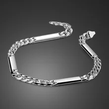 Модный браслет из стерлингового серебра 925 пробы для мальчиков цельнолитой Серебряный браслет мужской классический Серебряный ювелирный подарок 4 мм 17. 5 см браслет