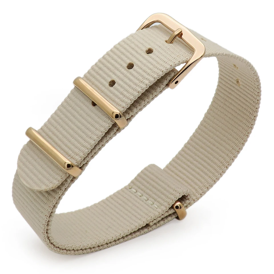 

premium nato strap light khaki 18mm replacement watchband watch strap 270mm with polished pvd rose buckle and keepers