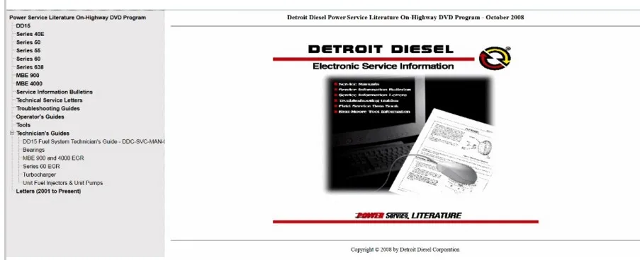 Детройт, дизельный силовой служебная литература On-Highway DVD 2008