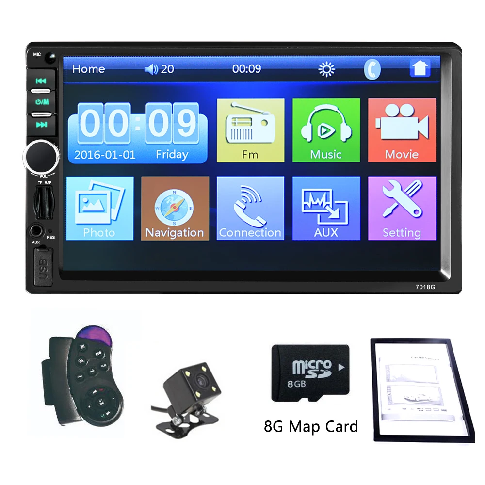 

2 Din Car GPS Navigation Radio Multimedia Player Camera Bluetooth MP5 Stereo Audio Auto Electronic steering-wheel