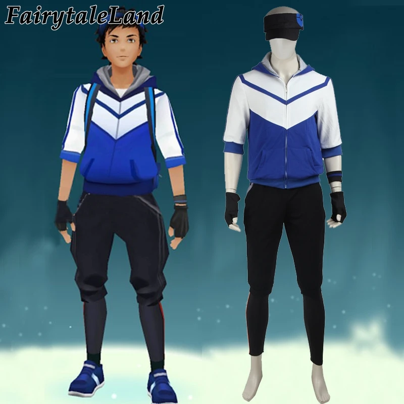 Pokemon Go cosplay costume game Pokemon GO men Trainer blue suit with hat hoodie shirt Carnival costumes for adult men 