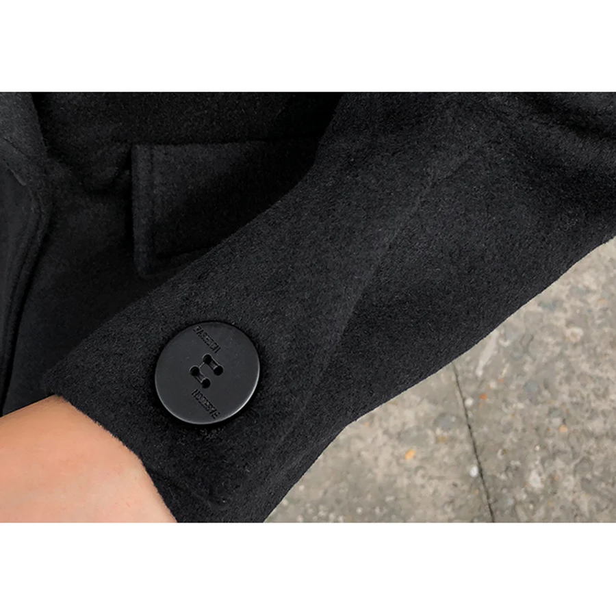 Mulena Loose Thick Black Long Wool Blends Coats Women Solid Double Breasted Pockets Office Work Ladies Winter Hardy Warm Coats