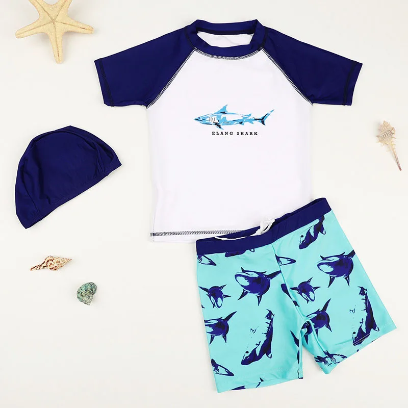 GI FOREVER/Детский костюм из двух предметов с шапкой для мальчиков; принт акулы; одежда для купания; коллекция года; крутой детский купальный костюм; Maillot De bay