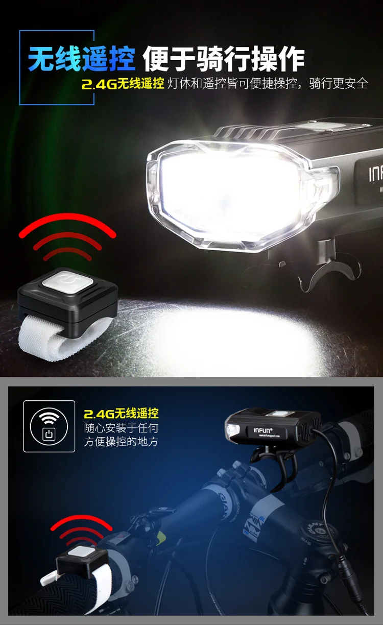 Clearance INFUN GT200 Bike Front Headlight Cycling Bicycle Rechargeable Flashlight 2200 Lumen 5