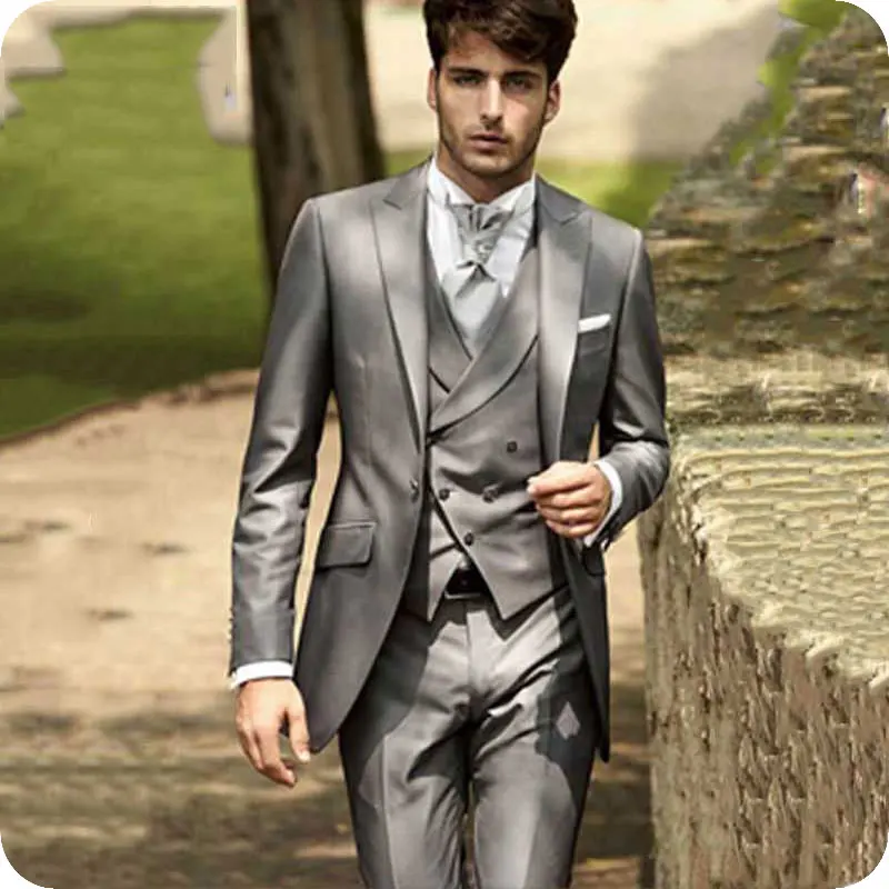 Vintage Grey Men Suits for Wedding Slim Fit Groom Tuxedo Men Suit Classic Male Blazers Jacket Pants 3Piece Costume Homme Terno