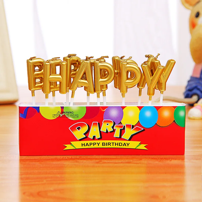1 set Beautiful Golden letters polka dot str Creative Cartoon Kid's Birthday Cake/Cupcake Toppers Party Birthday Candle Creative