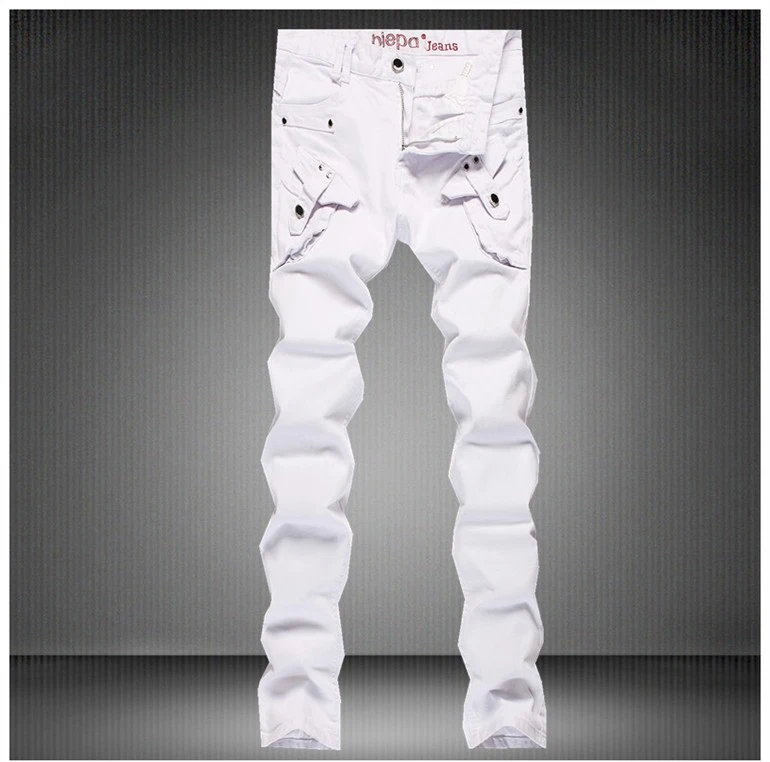 Slim Fit Denim Jeans para hombre moda blanco parche pantalones largos 2015  bolsillos diseño ocasionales rectos pantalones vaqueros delgados marca  Masculino 30 38|jeans botton|jean materialjean vest for men - AliExpress