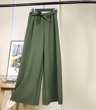 

Fashion 2019 Women Pants Female Loose Holiday Solid Ankle-Length Pant Trouser Summer High Waist Wide Leg Pant