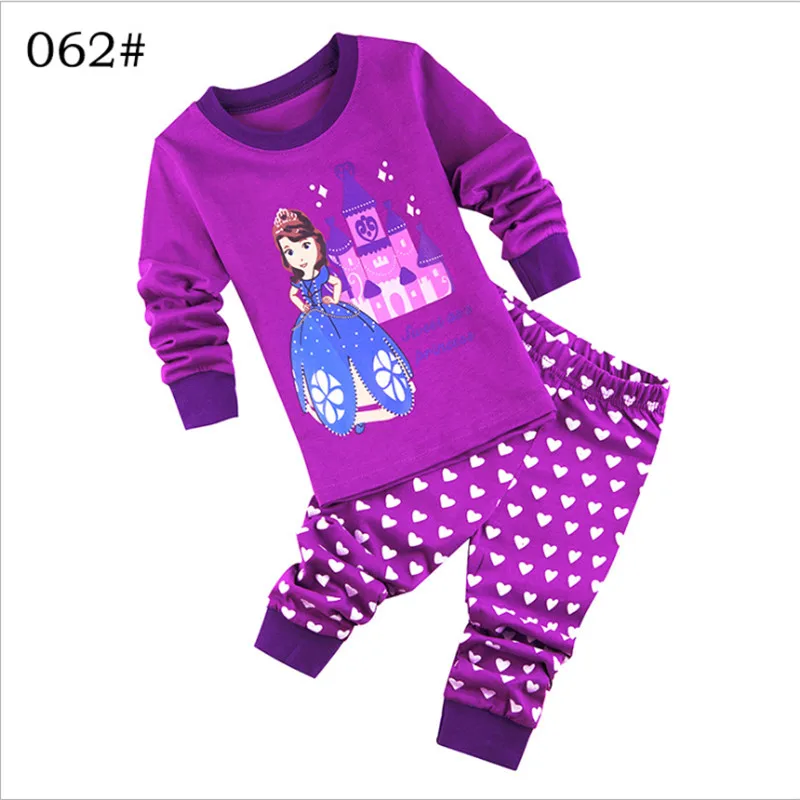 Милые пижамы с героями мультфильмов для маленьких девочек от 2 до 8 лет, одежда для сна с Минни Маус, костюм для детей, одежда для девочек из 2 предметов с длинными рукавами - Цвет: 062