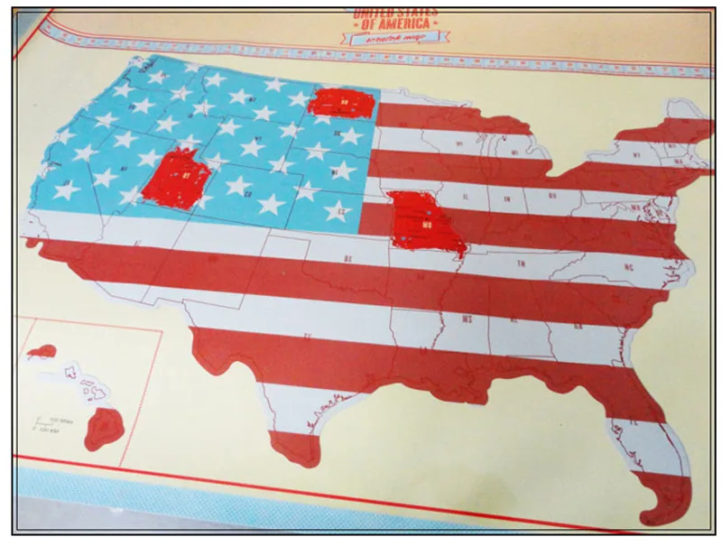 1 pcs Estados Unidos Raspadinha Viagem Mapa