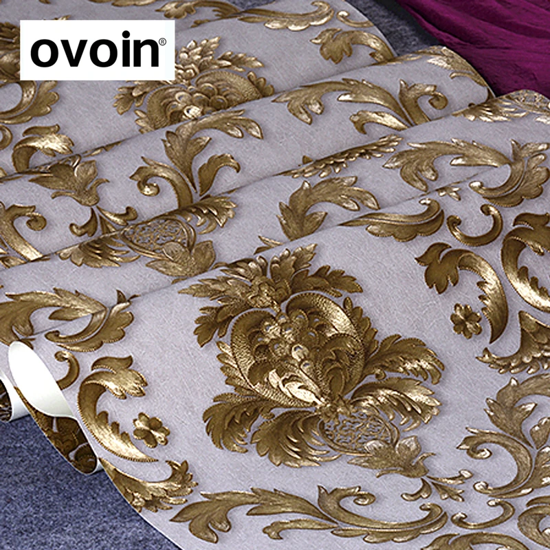 Luxury Glitter Gold Floral Damask Wallpaper Textured Yellow Vinyl Large Damask Stripe Wall Paper For Home Live Room Bedroom Roll