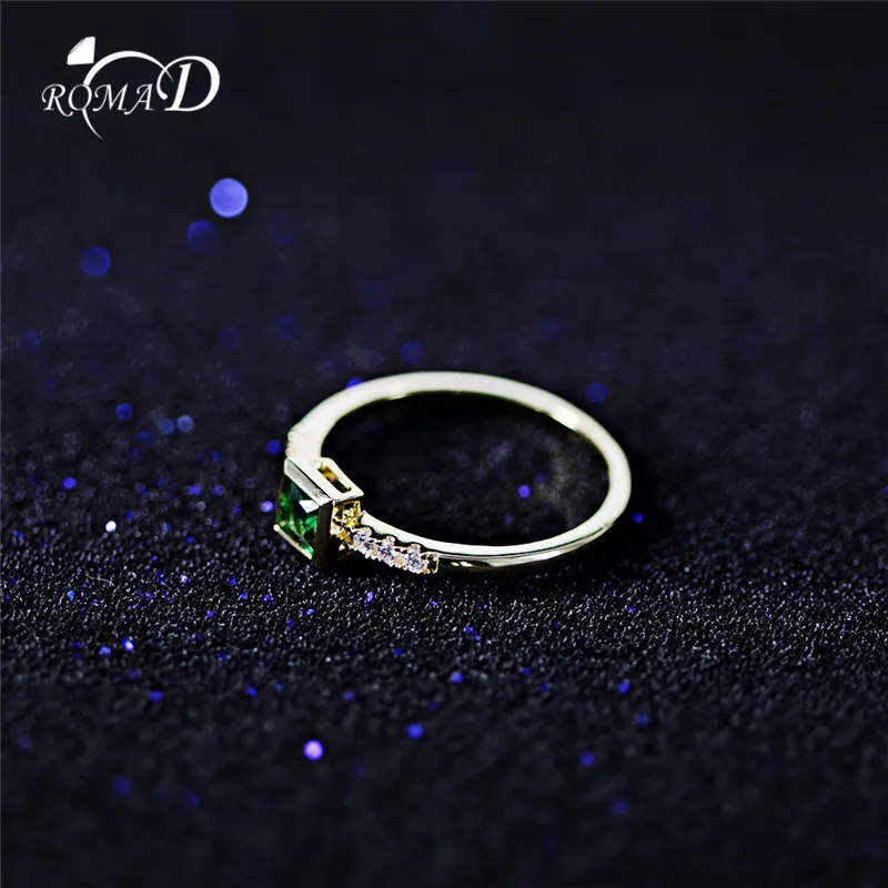 

ROMAD Suqare Stone Rings for Women Gold Finger Ring Fashion Engagement Ring with Green Crystal Boho Jewelry ringen R4