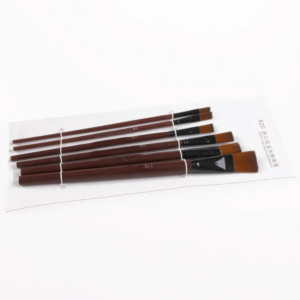 

6X Brown Nylon Acrylic OilPaint Brushes For Art Supplies Watercolor Set