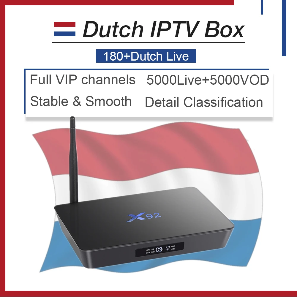 

Dutch iptv subscription for X92 Android tv box 7.1 Amlogic S912 3G/32G support H.265+Nordic Spain Dutch Israel Europe iptv box