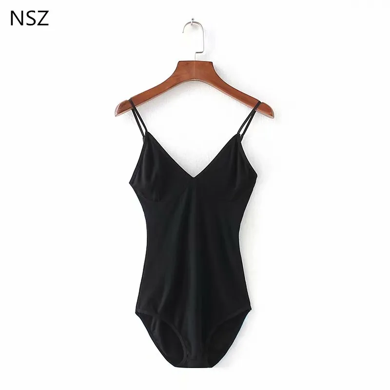 NSZ Women Sexy Bodysuit Black Sleeveless Summer Beach Hot Bodysuits
