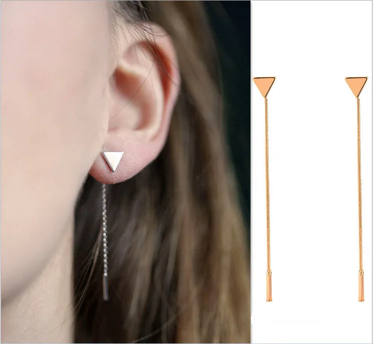 

Punk Triangular Geometric Metal Chain Charms Tassels Metal Bar Ear Jewelry Drop Earrings Vintage Long Chain Earring Wholesale