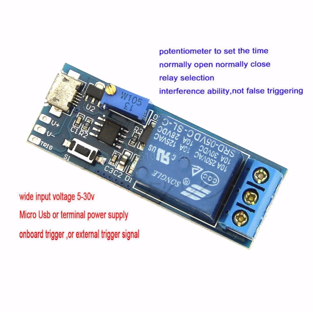 1 шт 5 V-30 V реле за запозданиевремени таймер модуль, триггер задержки переключатель Micro USB Мощность инструмент