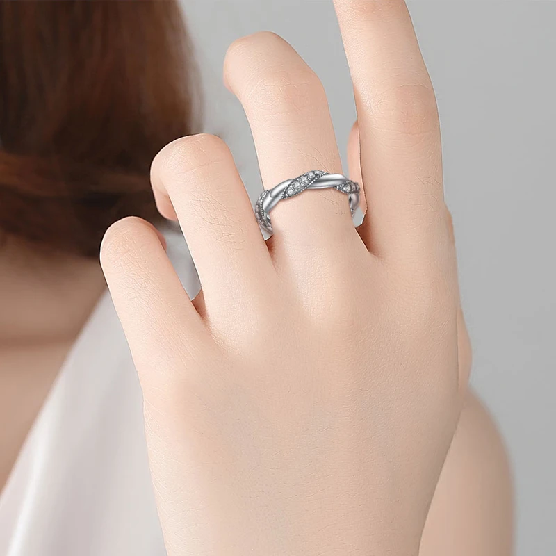 ELESHE Luxury Cubic Zirconia Crystal Ring 925 Sterling Silver Ring Twist Rhinestones Wedding Ring for Women Jewelry bague femme