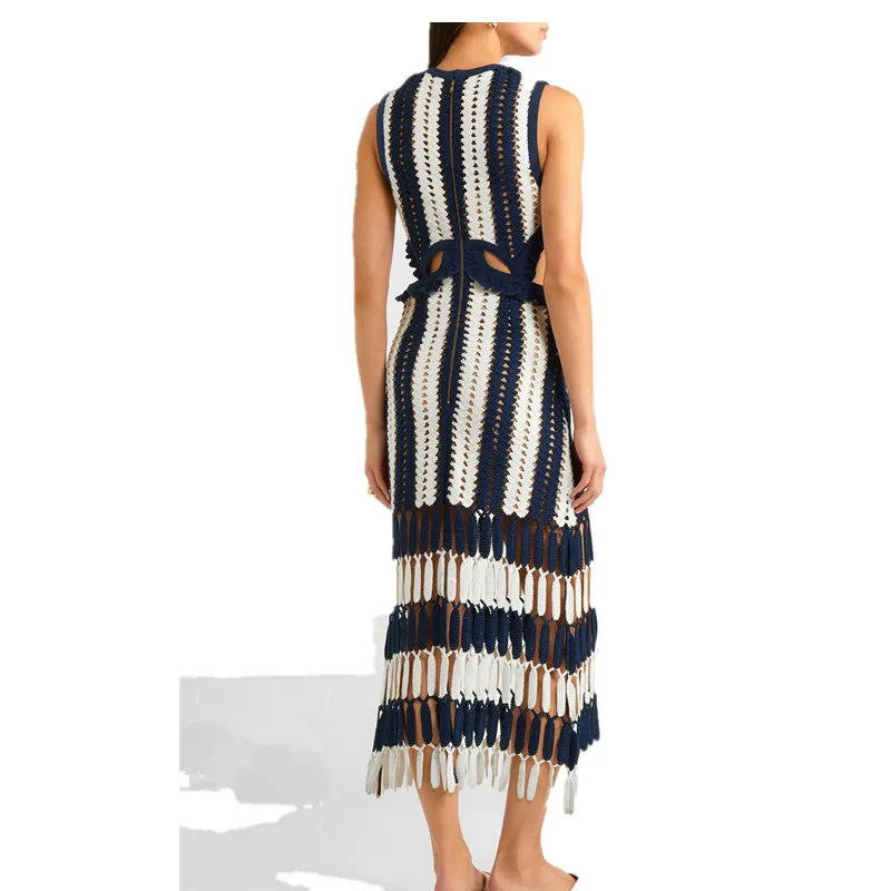 YiLin Kay высококачественное модное трикотажное платье на бретелях белое синее лоскутное Полосатое пляжное платье женские летние макси длинные платья