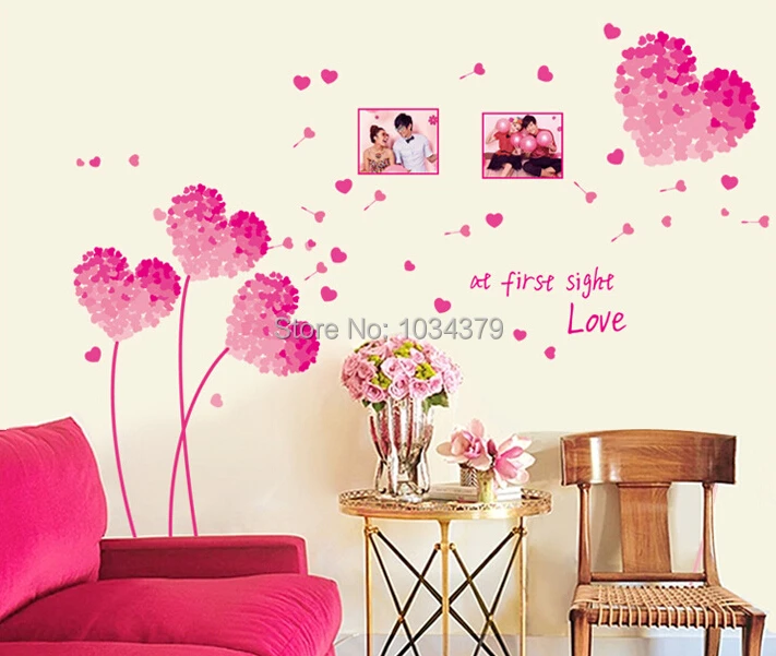 

1 X Pink Heart AT FIRST LOVE Wall Sticker Wall Decal Wall Paper for Bedroom Sofa Wall