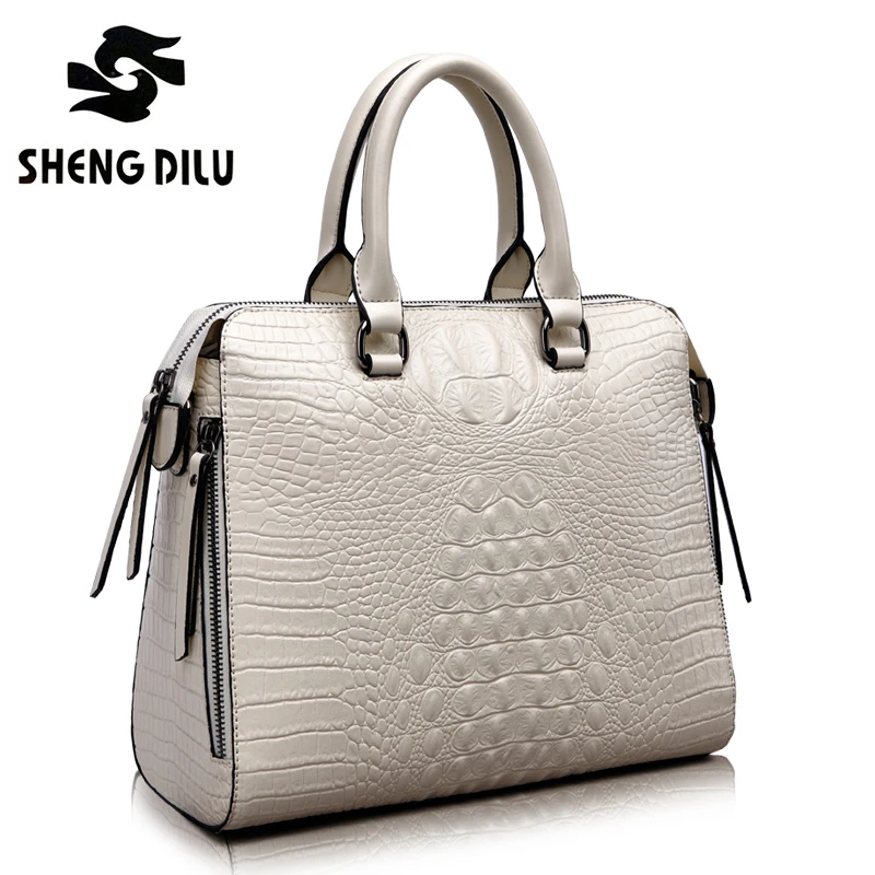 

ShengDiLu Designer Genuine leather bag female 2017 New luxury crocodile pattern Tote crossbody bags handbags women famous brands