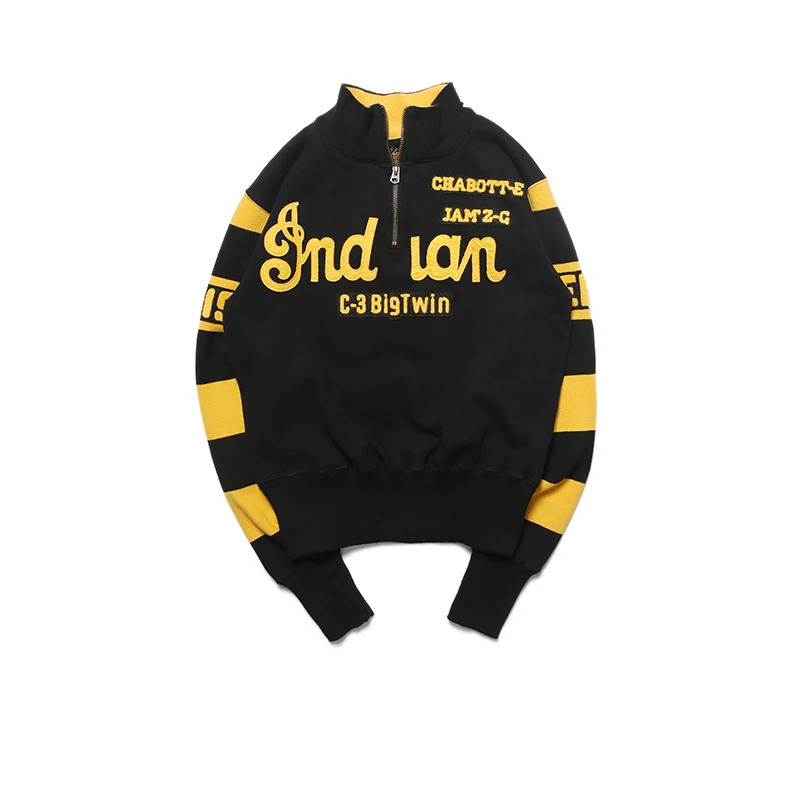 

Indian Quarter Zipper Striped Pullover Turtleneck Hoodie Moto Biker Men's Sweatshirt Vintage Turtleneck Rider Jersey