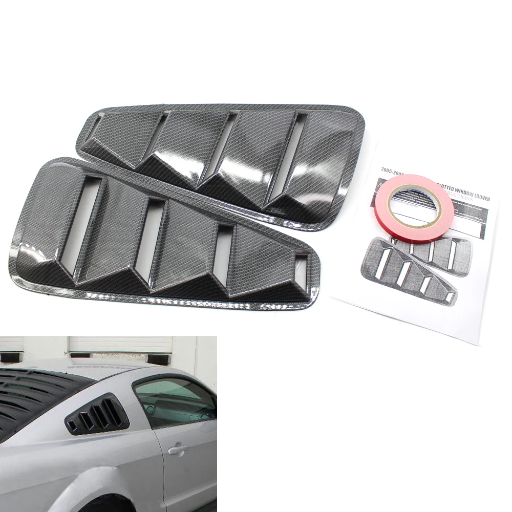 

For 05-09 Ford Mustang coupe models Carbon Fiber Style Printed Vent Quarter Side Window Louver Scoop Cover w/Tape