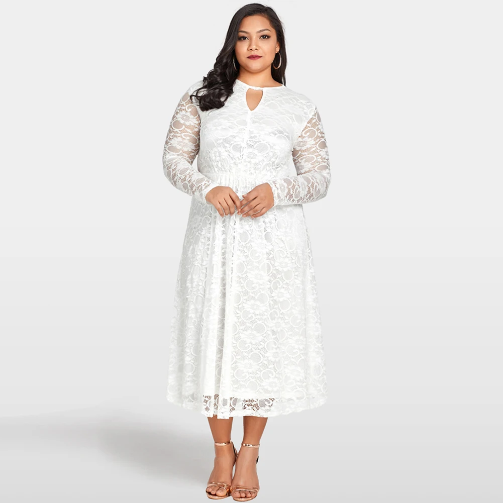 

3XL 4XL 5XL Plus Size Lace Dress Oversized Elastic High Waist Elegant Women Evening Club Wear Midi Wedding Party Dresses female