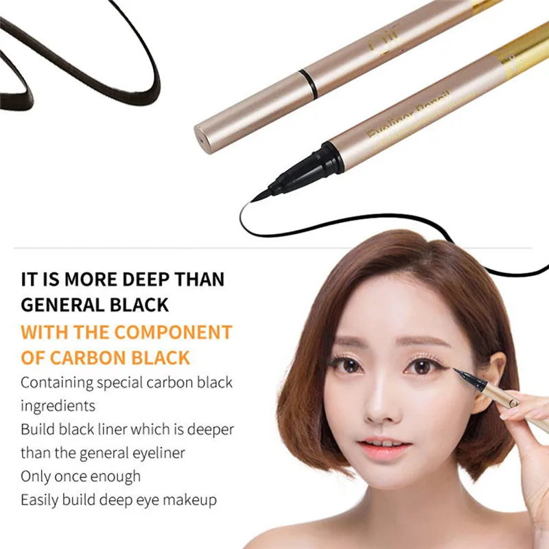 QIC Brand New Black Waterproof Liquid Eyeliner Pencil Long Lasting Smooth Eye Liner Pen Beauty Make Up Tool Eye Marker Cosmetics