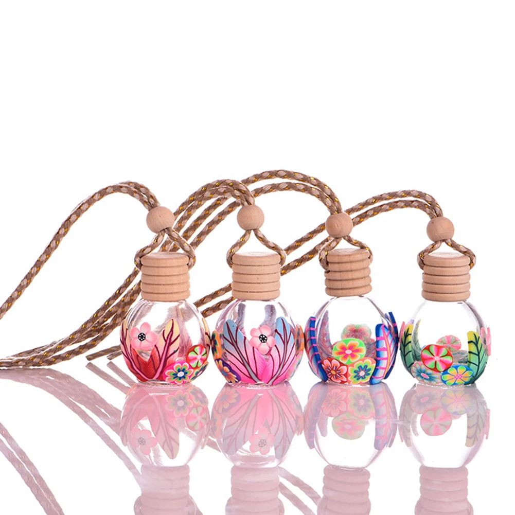 Home Car Hanging Air Freshener Perfume Fragrance Flower Print Empty Glass Bottle