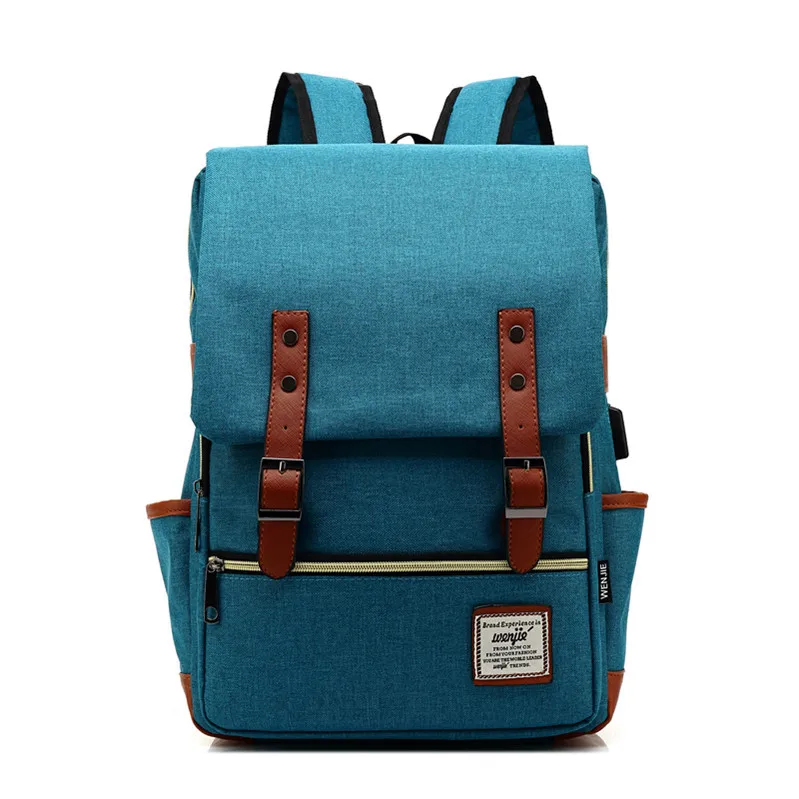 LUODUN USB дизайнерский рюкзак для ноутбука, винтажная Классическая школьная сумка, высокое качество, Мужская и Женская дорожная сумка на плечо, рюкзак для подростков, мальчиков и девочек - Цвет: Синий