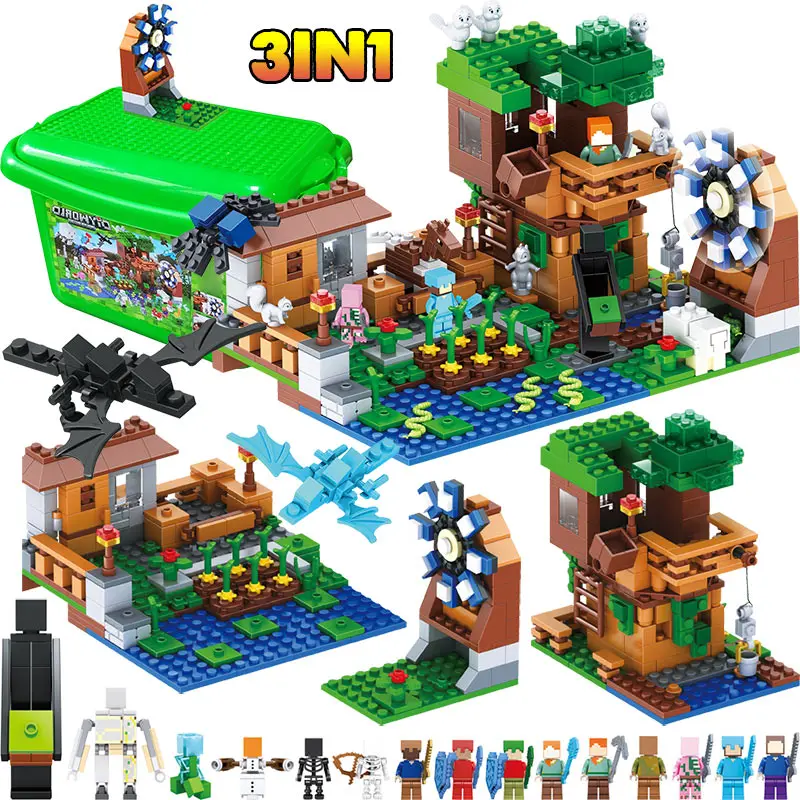 

3 IN 1 Technic My World Village Farm Legoinglys Minecrafted Village Bricks Building Block DIY Enlighten Christmas Gift Toys Boy
