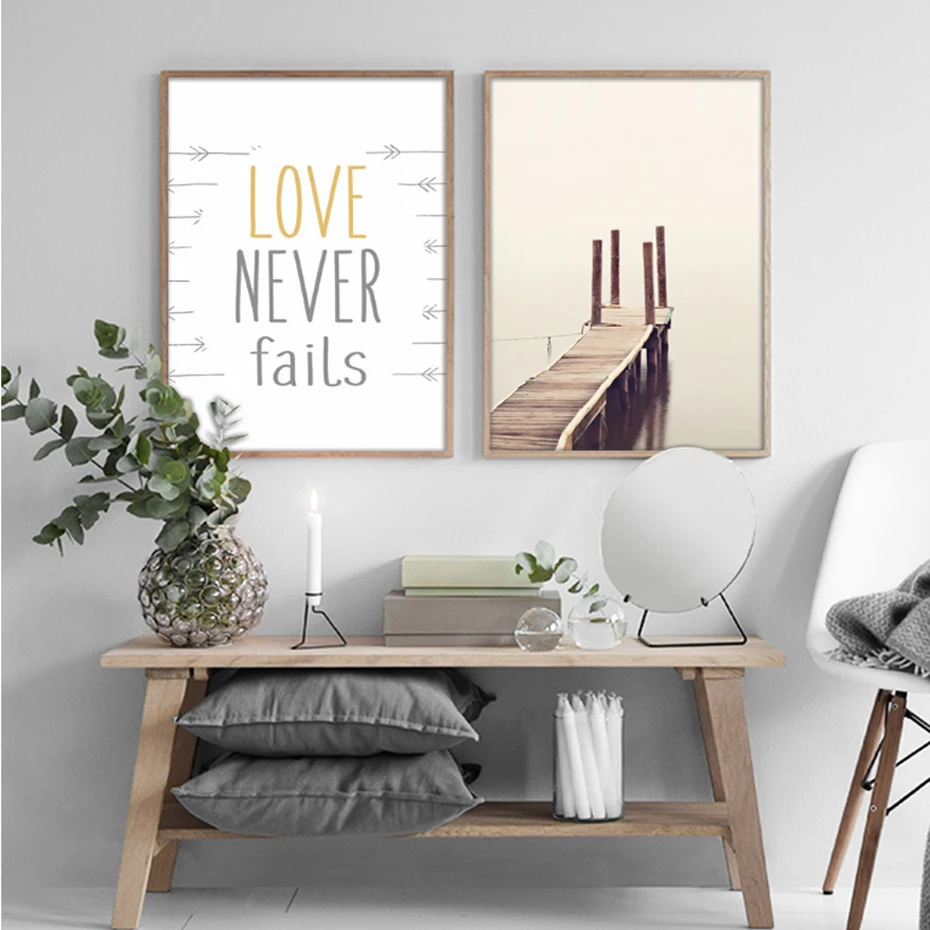 New Beach Landscape Canvas Painting Love Never Fails Quote Posters Prints Wall Art for Living Room Home Decor Unframed in Painting & Calligraphy