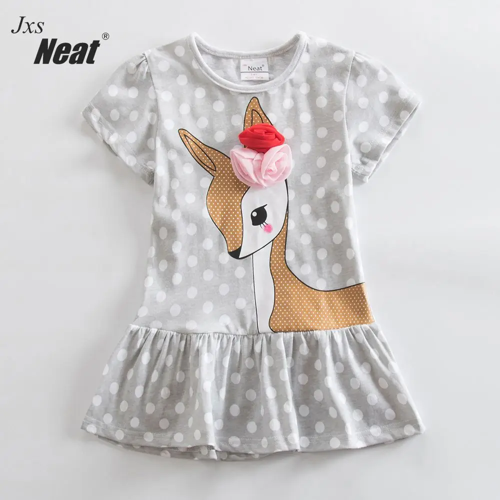 

NEAT Girls summer floral dress princess children clothing Girl short sleeve dress Dot 100% cotton kids clothes SH6496