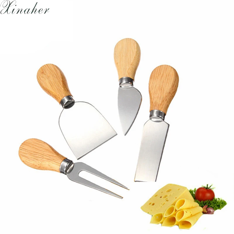 LMETJMA-4pcs-set-Cheese-Knife-Set-Stainless-Steel-Cheese-Knife-Wood-Handle-Butter-Cutter-Cheese-Tool