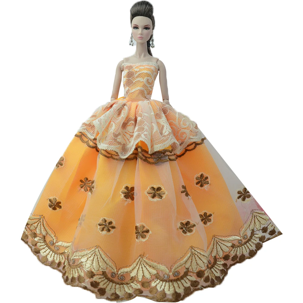 NK One Pcs Doll Princess Wedding Dress Noble Party Gown For Barbie Doll Accessories Handmake Outfit Best Gift For Girl' Doll JJ